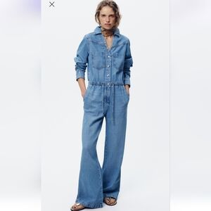 Zara Light Blue Denim Jumpsuit